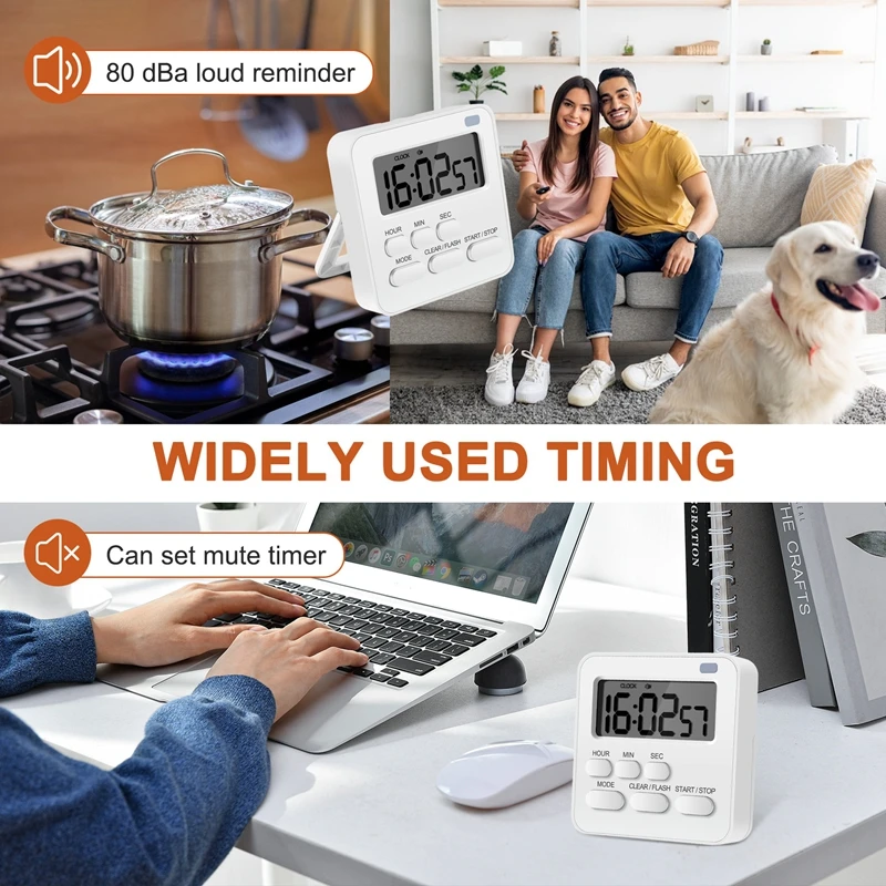 Kitchen Timer,Egg Timer With Clock,Digital Timer Stopwatch With LCD Loud Alarm For Cooking,Baking, Sports,Learning,Etc