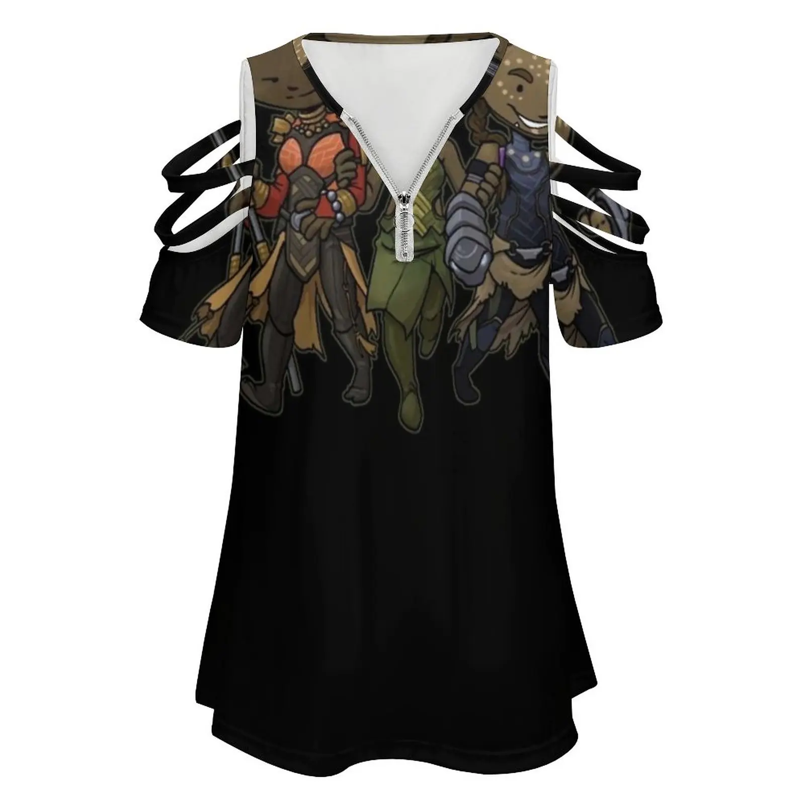 Panther Trio New Fashion Zip Off Shoulder Top Short-Sleeve Women Shirt Wakanda Okoye Nakia Shuri Comics Superhero Cute Girls