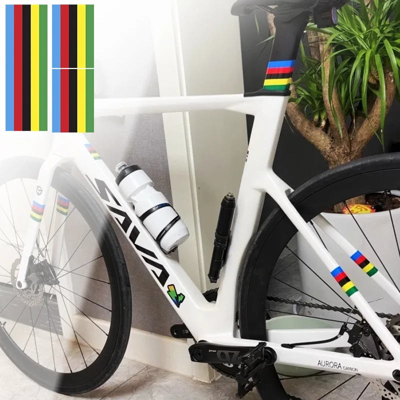3pcs Champions Rainbow Stripe Road Bicycle Frame Stickers Top Tube Waterproof DIY Decoration MTB Bike Fork Durable Vinyl Decals
