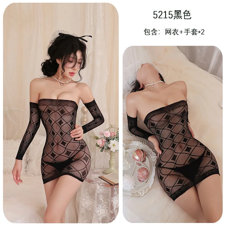

Long Night Passion Lingerie European and American Style Rhinestone Mesh Sexy Bodycon Dress Lingerie Hollow Out See-Through Temptation Women 5215