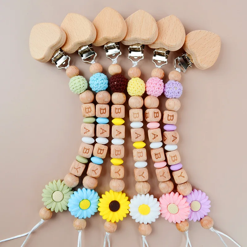 Clips de sucette personnalisés pour bébé, nom personnalisé, perles de lettre en hêtre, perles en silicone, anti-perte, jouets de dentition JOToddler