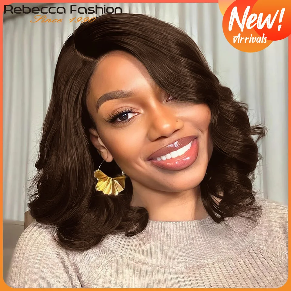

Natural Brown #4 Human Hair Body Wave Front Wigs Human Hair 180% Density Short HD Lace Front Bob Human Hair Wig Short for Women