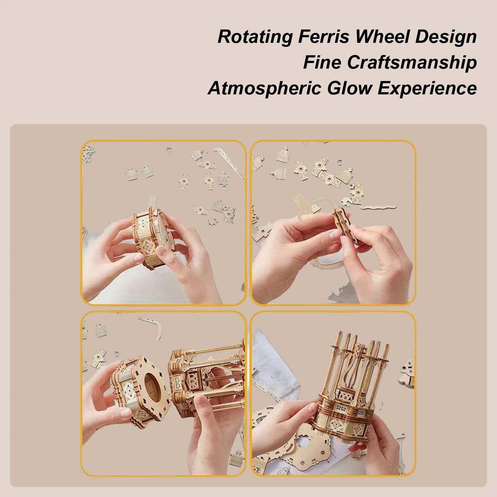 3D Wood Puzzles For Adults Ferris Wheel Assembly Toy 183 Pieces With LED Lights And Music Wood Model Kit For Stress Relief Hobby