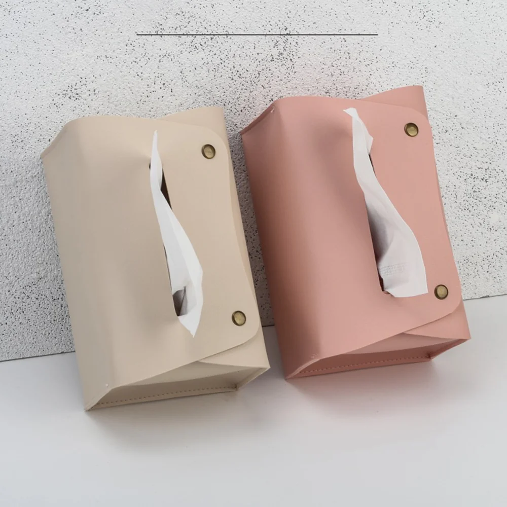 PU Leather Napkin Holder Tissue Bag Foldable Paper Organizers Box