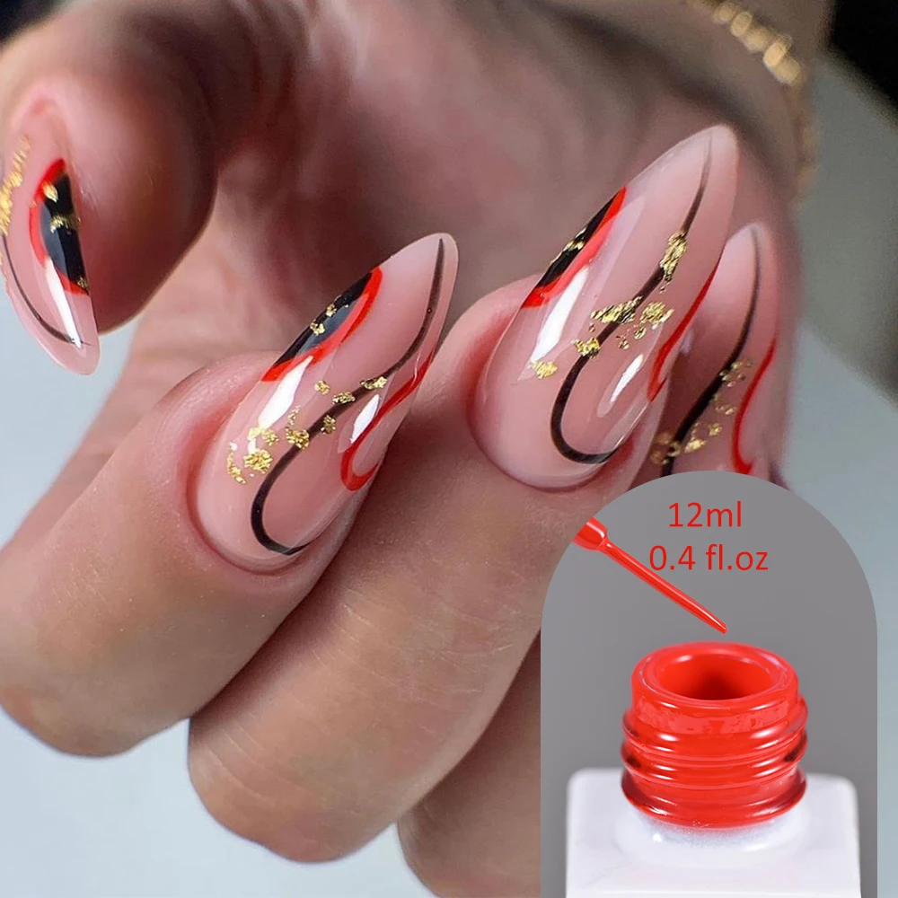 

12 мл красный лайнер для ногтей гель-лак 0,4 жидких унции красный/золотой блестящий гель-лак для ногтей УФ-лак для дизайна ногтей маникюрный гель & * &