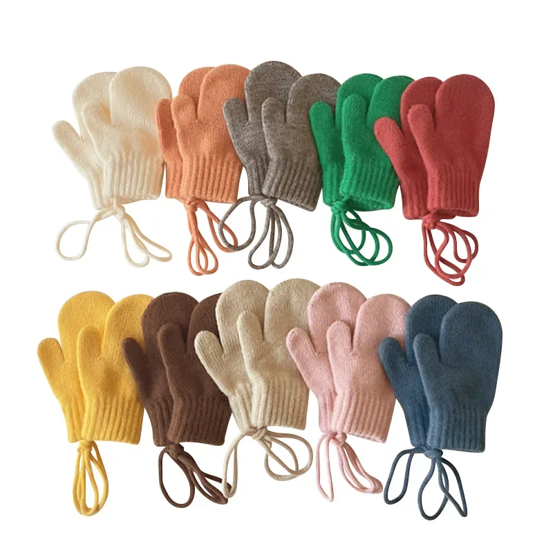 

1 - 4Y Kids Wool Winter Gloves - Candy Color Halter Warm Knitted Mittens for Boys & Girls