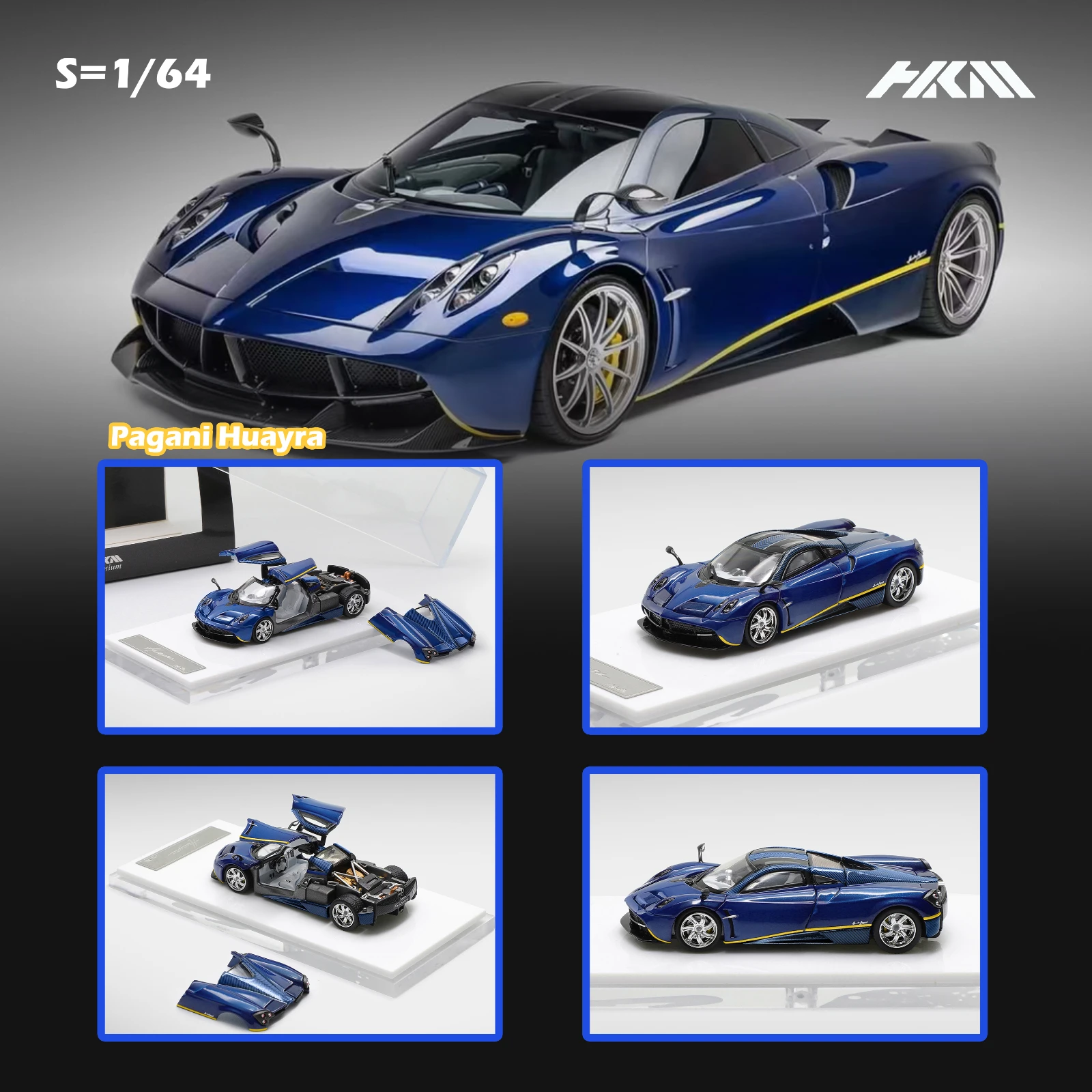 Pré-venda hkm huayra 1:64 newcoupé porta aberta completa diecast diorama modelo de carro coleção brinquedos em miniatura