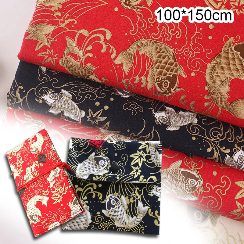 

100*150cm Japanese Style Koi Pattern Fabrics Bronzing Cotton Fabric For Dress Kimono Cheongsam Diy Patchwork Sewing Cloth