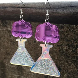 Funny Mirror Purple Chemical Beaker Acrylic Earrings for Women New Glitter Reagent Bottle Drop Earring Creative Jewelry Gifts