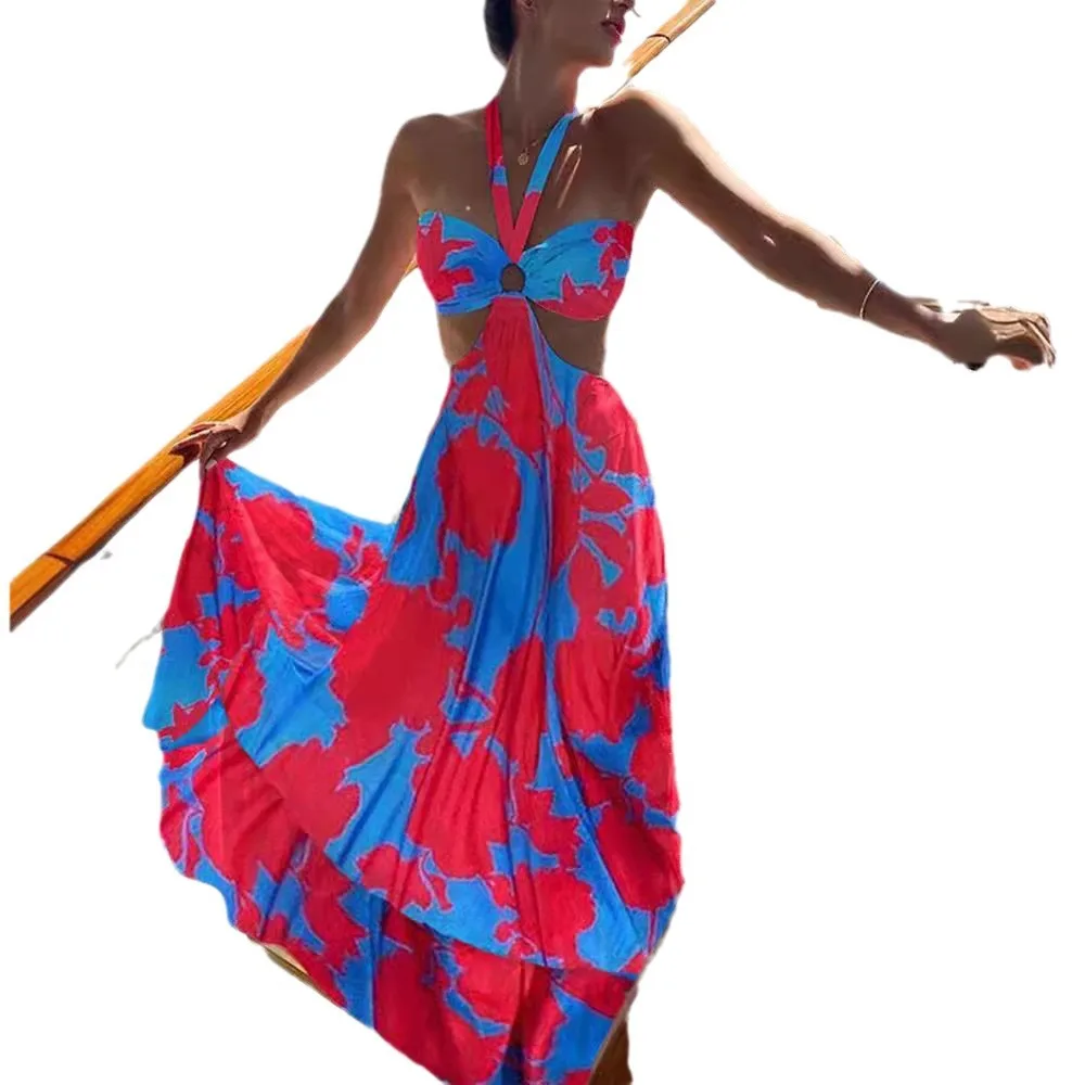 2024elegant Temperament New Strap Two-tone Dress Printedsleepveless Dress Dameskleding