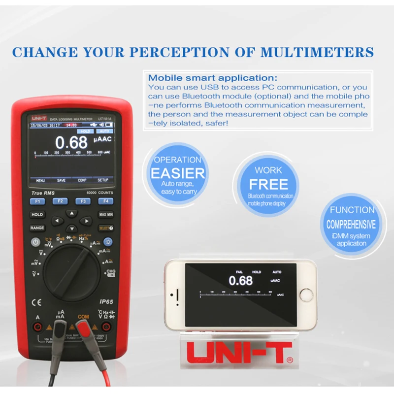UNI-T UT181A Multimetro a portata automatica a vero RMS IP65 Industriale DMM 60000 Conteggio PC Software Capacità Misuratore di resistenza alla