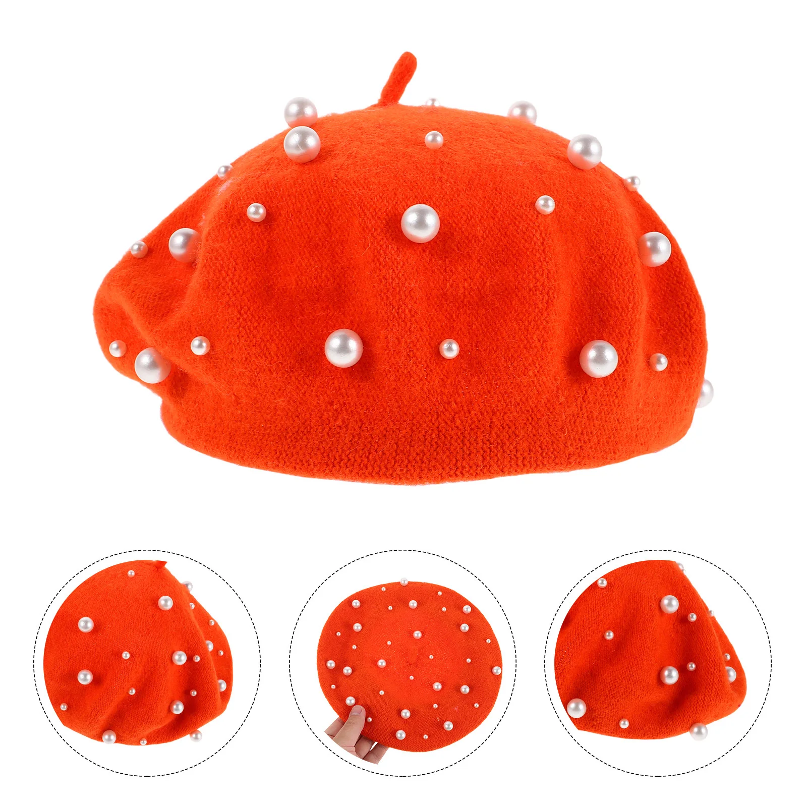 

Winter Pearl For Women French Style Sparkling Star Studs Warm Fashion Lady Hat Daily Wear Beret Costume Accessories Party