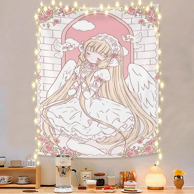 VIKAMA Pink Angel Girl Roses Tapestry Wall Hanging, 6 Designs, Wall Decor for Bedroom Living Room Dorm