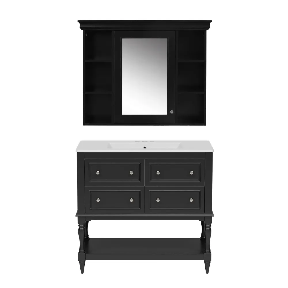 

36 inch bathroom vanity with medicine cabinet, modern mirror cabinet with adjustable shelf, storage cabinet with 4 drawers