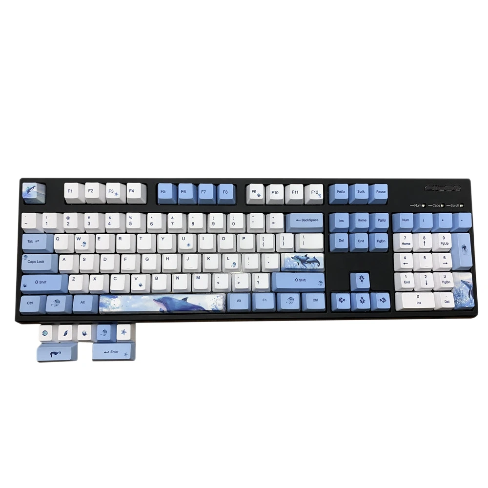 Blue Whale Keycaps PBT Sublimation Keycaps 104-Key Mechanical Keyboard Universal Compatible with Black Jazz AKKO, Etc.