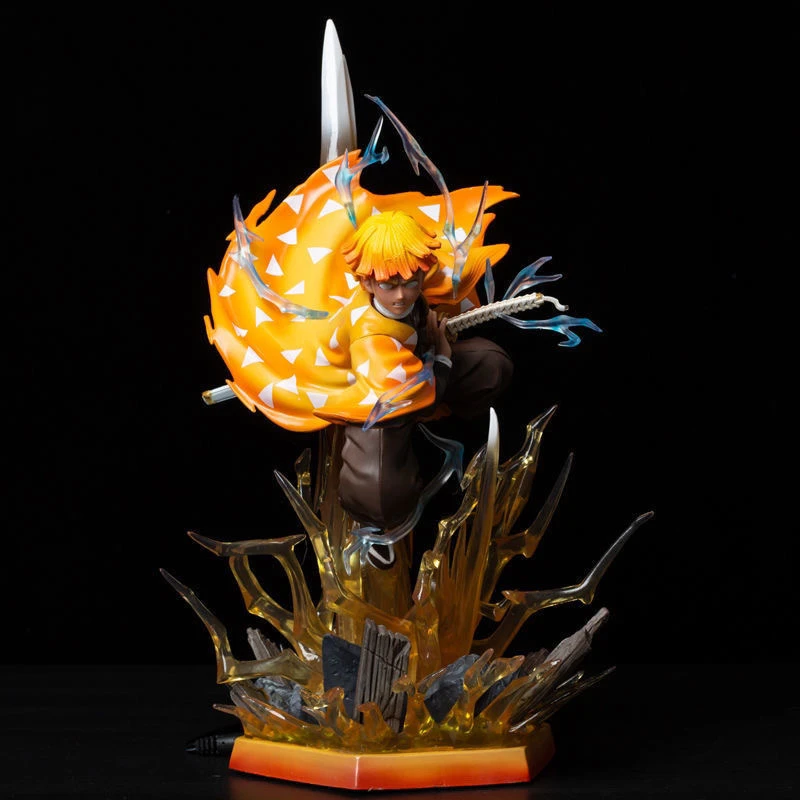 Demon Slayer 32 cm Agatsuma Zenitsu Dubbele Hoofd Sculptuur Figuur PVC Light-Up Standbeeld Anime Collectible Model Speelgoed kamer Decor Gift