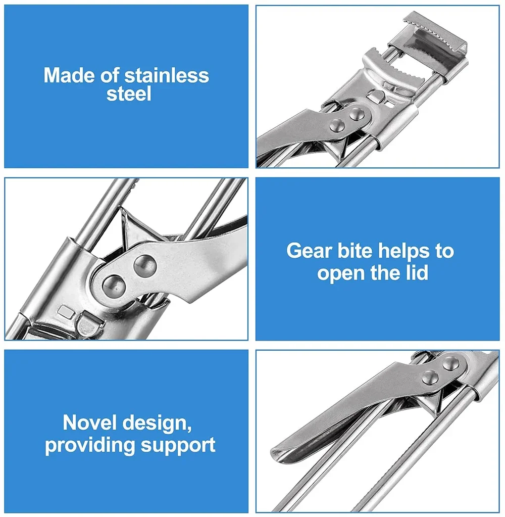 Abrelatas con pinza de acero inoxidable, abridor de tapa de botella Manual ajustable multifuncional, herramientas de accesorios de cocina