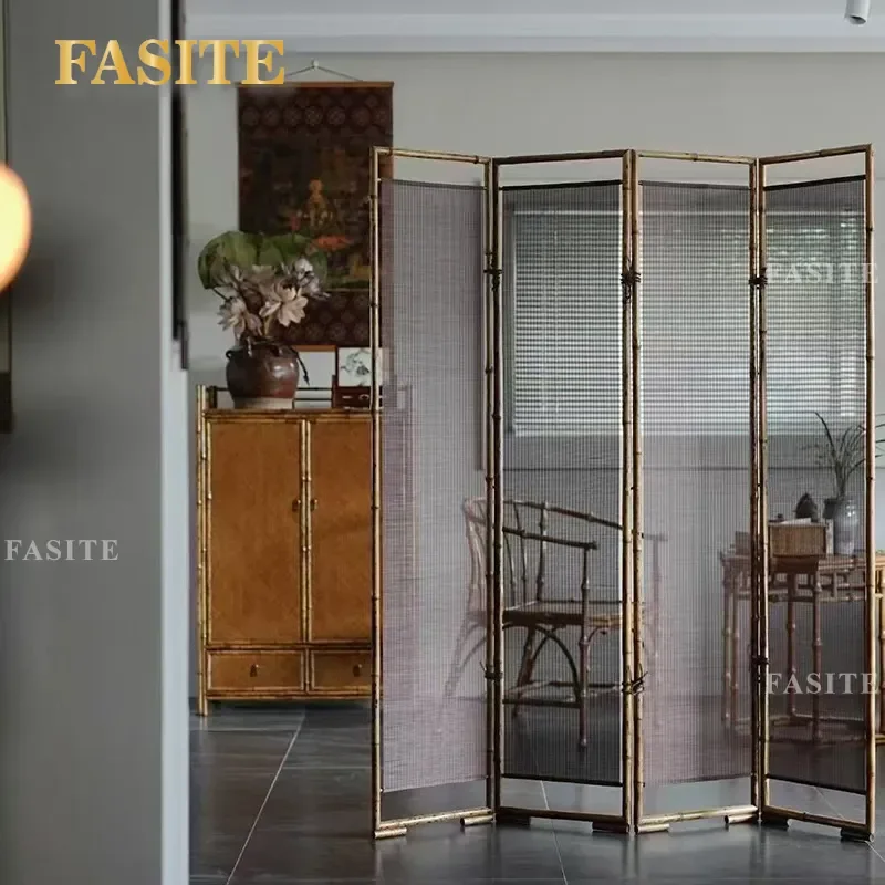 For Classical Merlot Bamboo Folding Screen Room Divider Living Room Entrance Partition Retro Fine Silk Micro-transparent