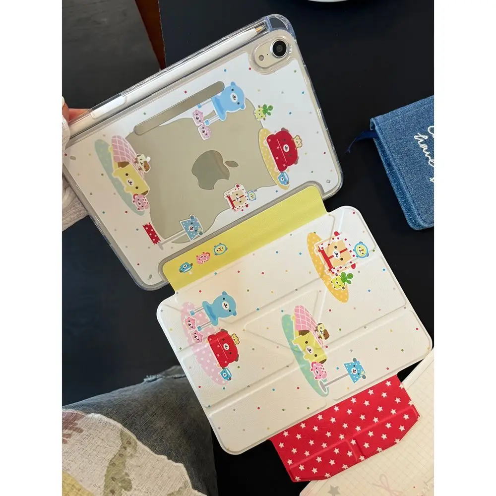 Summer Cute Puppy 3-Y Fold iPad Case For iPad Pro 11 13in 2025 iPad Pro 12.9in Air7 10th 11th M4/5 MINI Buckle Protective Cover