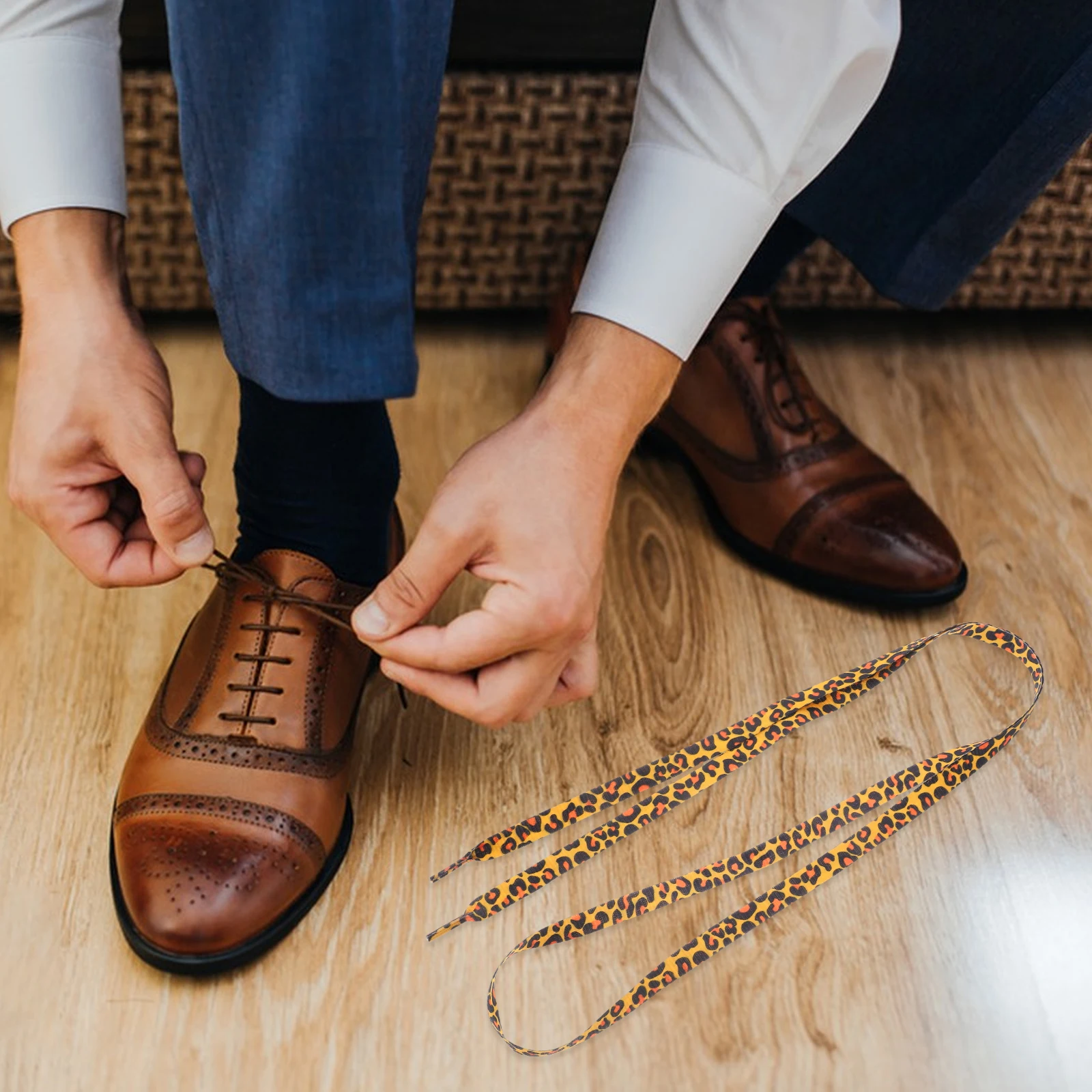 Leopard Shoelace Ties Pair Lace For Shoes Brown Flat Tip Polyester Lace for Sneakers Shoes Ties Durable Replacement