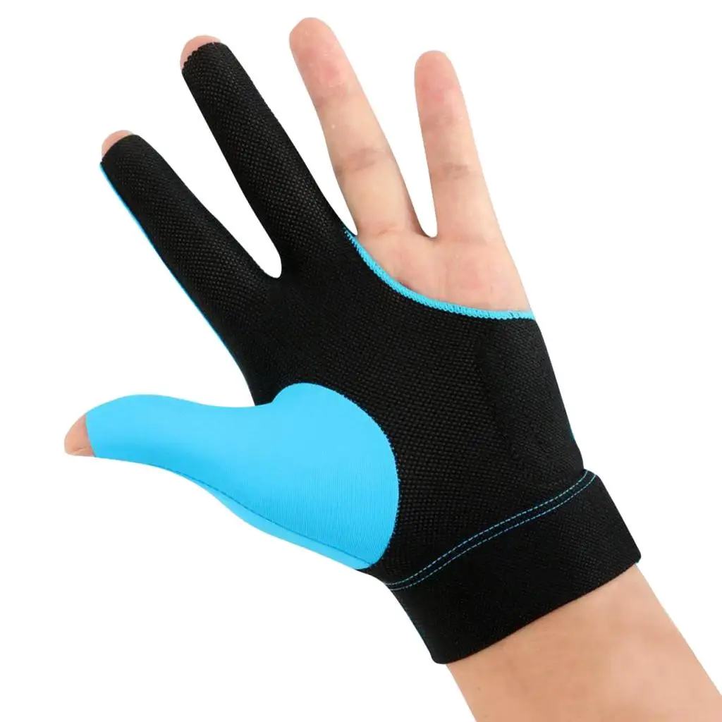 3-Finger Professional Stretchy Breathable Sweat Absorbing Left Hand Snooker Glove Pool Cue Billiard Glove Blue Red Black