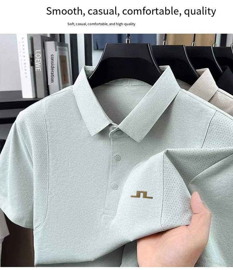 Luxuriöses Herren-Kurzarm-Poloshirt mit Revers-Knopfleiste, Musterdruck, Atmungsaktiv, Sportlich, Sommer-Neuheit, Vielseitiges Freizeit-T-Shirt für Männer – Detail 2