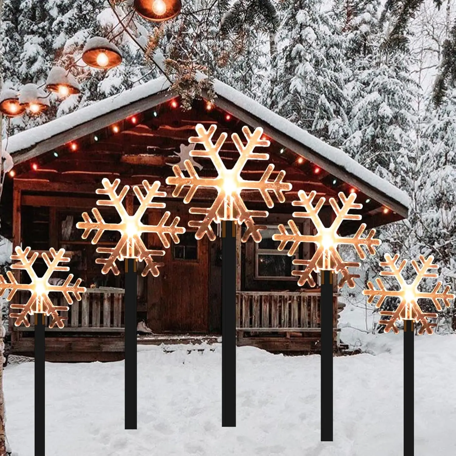 Solar Snowflakes Lights LED Solar Landscape Plug Lights Star Christmas Tree Garland Home Outdoor Lawn Decoration