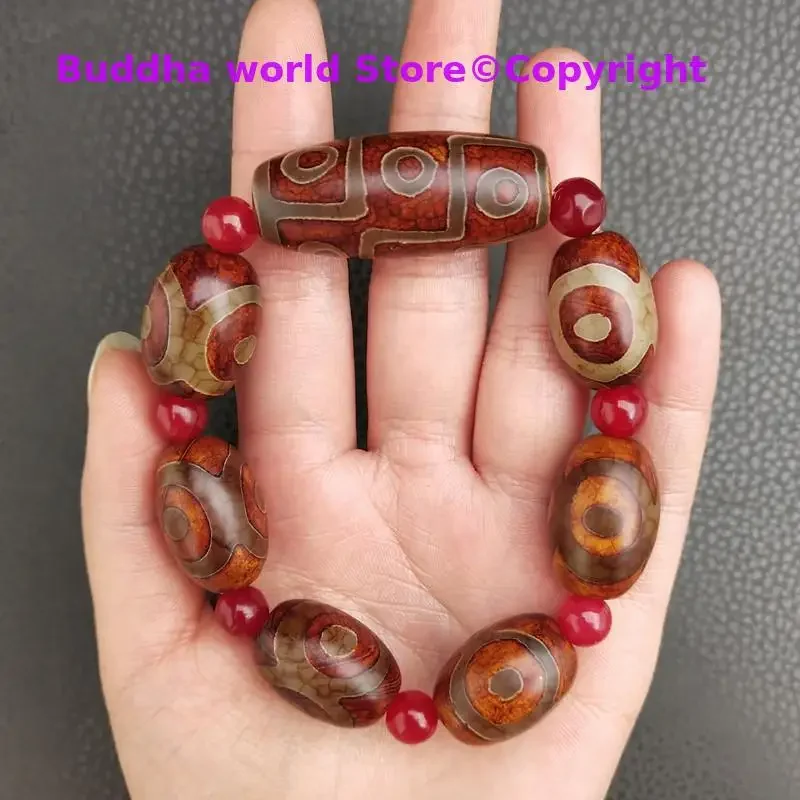 GOOD GIFT Efficacious Amulet Greco-Buddhist pocket travel Safety Prayer Mantra Tibet Buddha gZi Beads TIAN ZHU agate bracelets