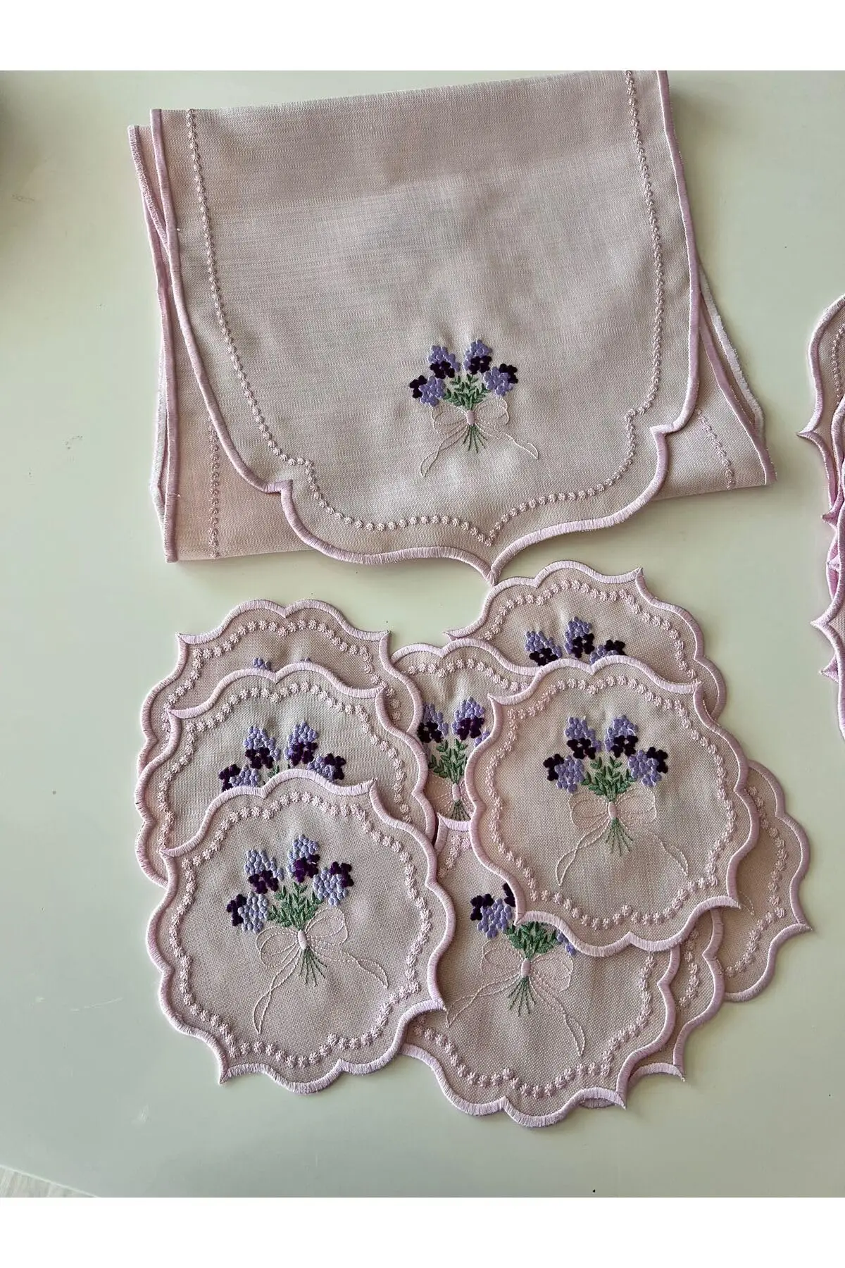 8-Person Placemat Set with Runner and Cocktail Napkins | Lavender Floral Design | 12+ Piece Set | Stain-Resistant
