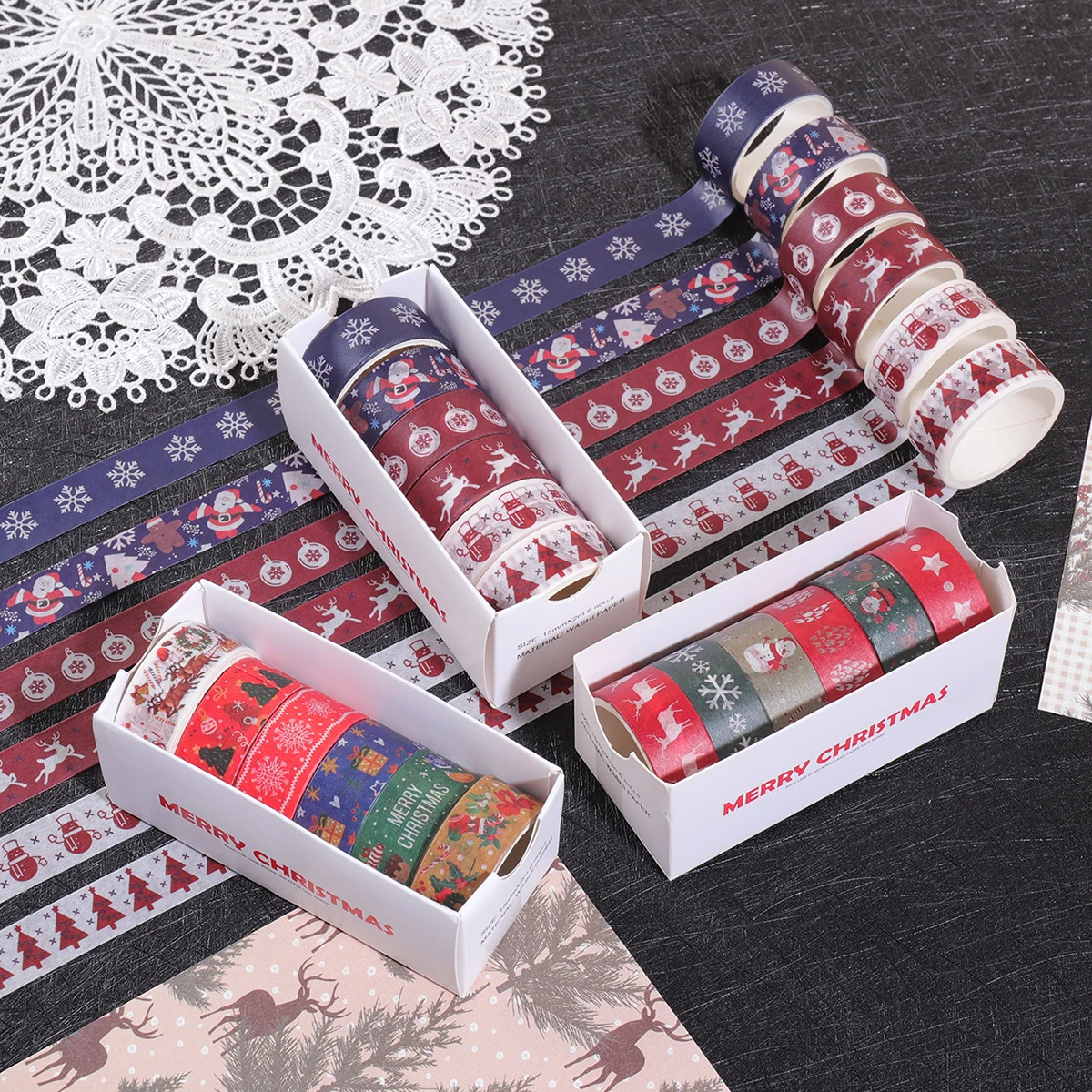 6 لفات/صندوق من شريط واشي بطابع عيد الميلاد، مناسب لمواد تزيين المجلات بنفسك، هدية عطلة للأصدقاء. #3
