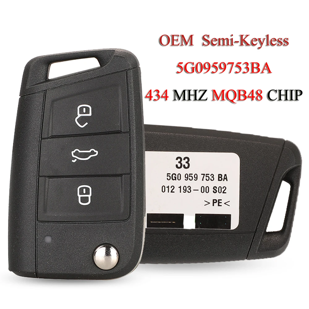 

jingyuqin 5G 0959753 Оригинальный дистанционный ключ BA для VW Volkswagen Jetta Skoda Superb Touran Tiguan Golf 433 МГц MQB48 полузаключевой