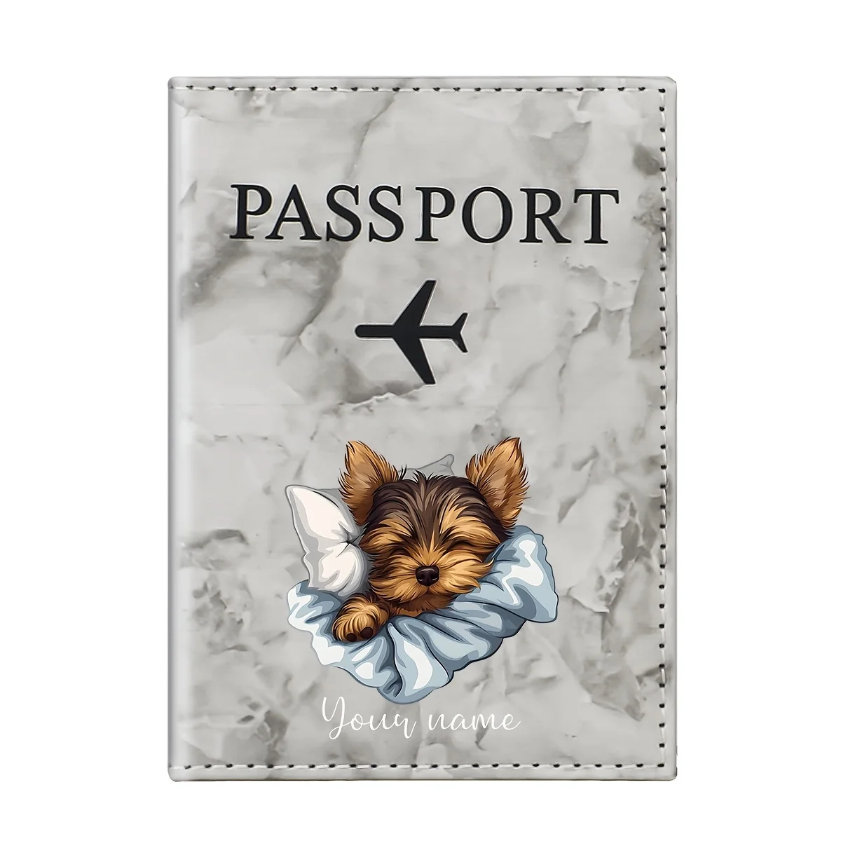 1pc Personalized Name Custom Cute Puppy Illustration Design Passport Holder,an Adorable Pet Sleeping Pose. Multiple Card Slots