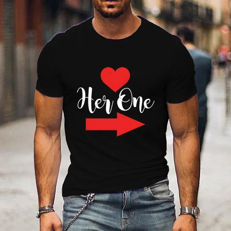 Heart Arrow Pattern Lovers T-Shirt Her One His Only Couple Matching T-Shirt Casual Fashion Women Men Short Sleeve