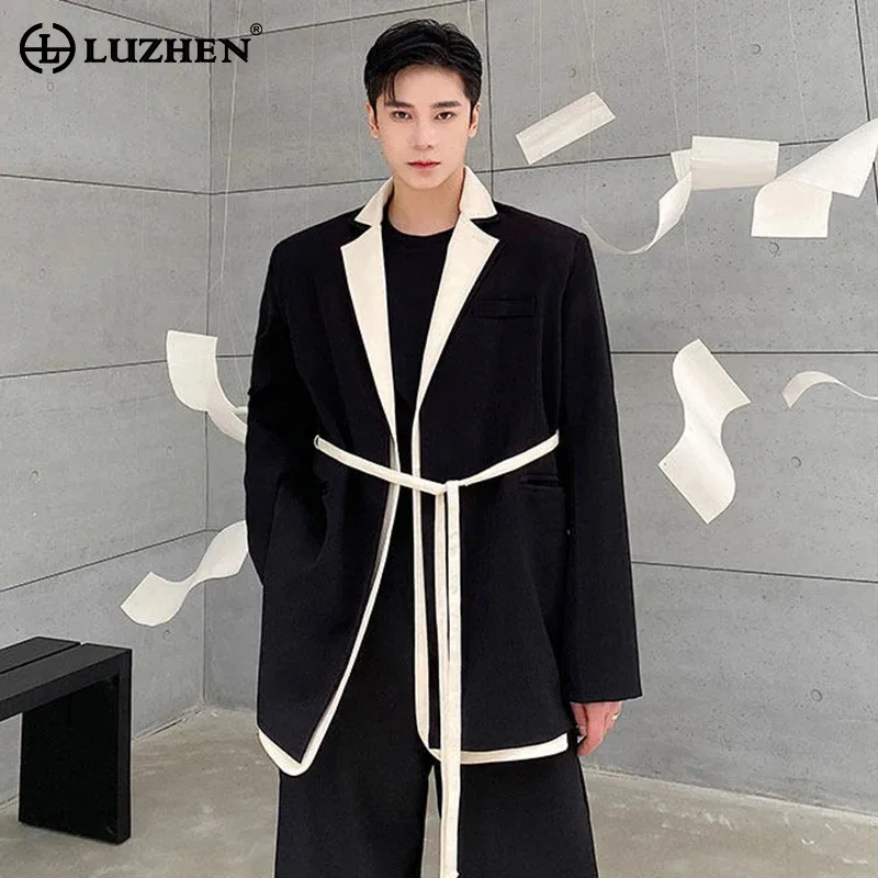 LUZHEN 2026 New Trendy Elegant Double Layer Collar Fake Two Piece Design Blazer Coat Men's Handsome Casual Male Clothes JY9408