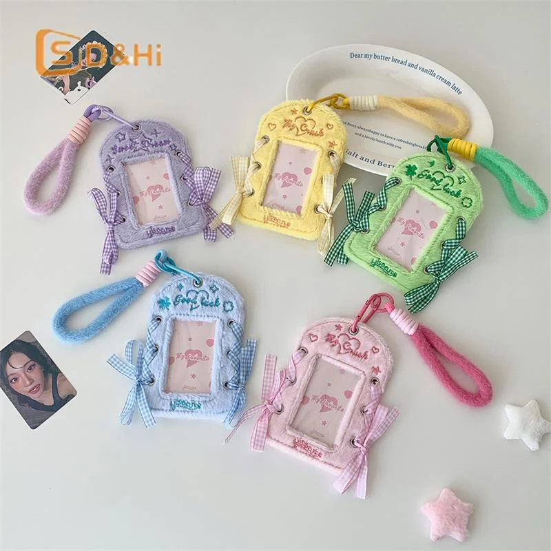 Cute Ballet-style Ribbon Photocard Holder Plush Card Holder With Lanyard Idol Photo Storage Card Display Protective Pendant Gift