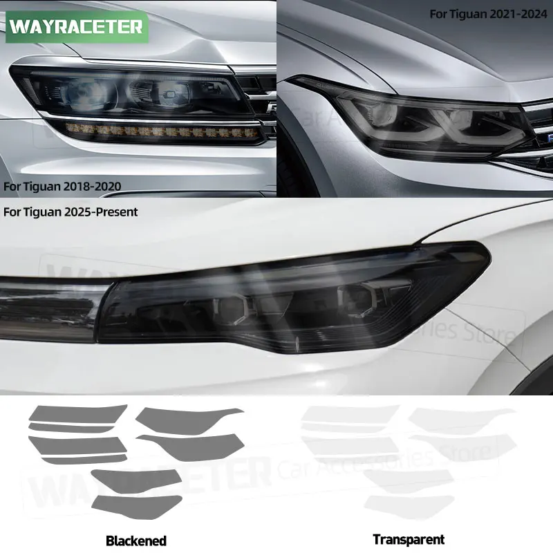 

Тонировка автомобильных фар, дымчатая черная защитная пленка, прозрачная наклейка из ТПУ для Volkswagen Tiguan 2025 2024 2020 2018 R Line 2023