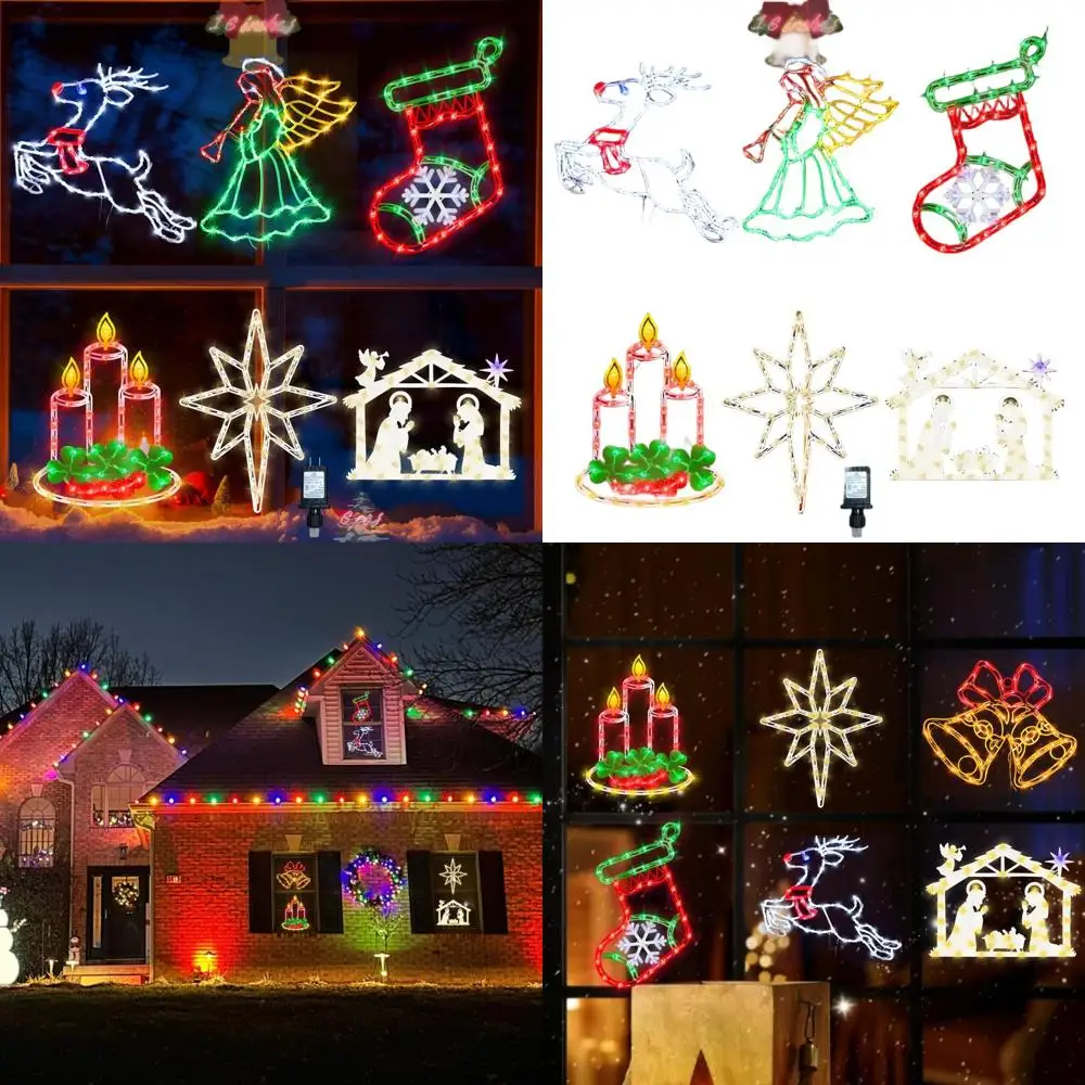 

Набор из 6 светодиодных рождественских силуэтов: олени, колокольчики, вертеп, свечи, чулки, звезды Bethlehem для праздничного декора окон и стен