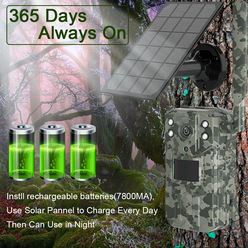 Solar betriebene zelluläre Trail-Kamera, Fallen mit Sim-Karte, Live-Stream, kein Glow, IR, 4G-App, Jagd kamera – Detail 5