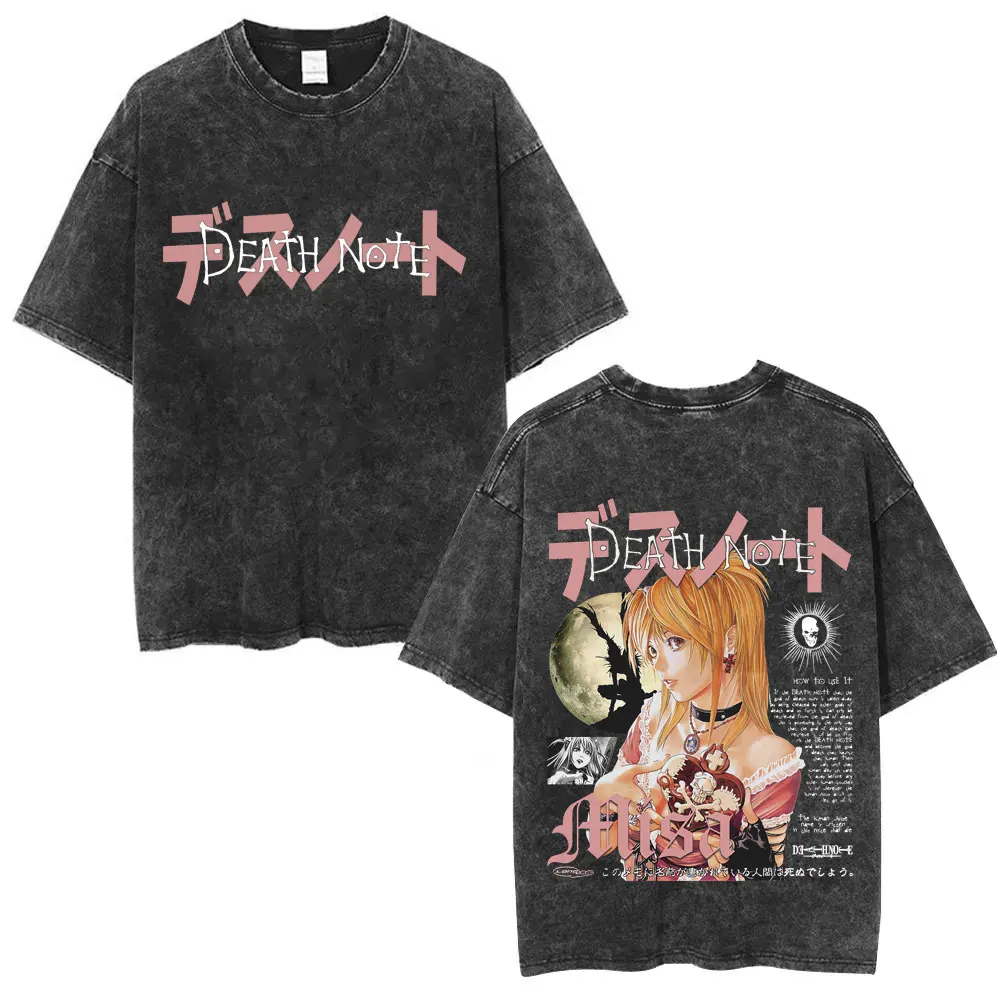

Washed Vintage Anime Death Note Misa Graphic T-shirts Men Women Casual Oversized Cotton Short Sleeve T Shirts Unisex Streetwear