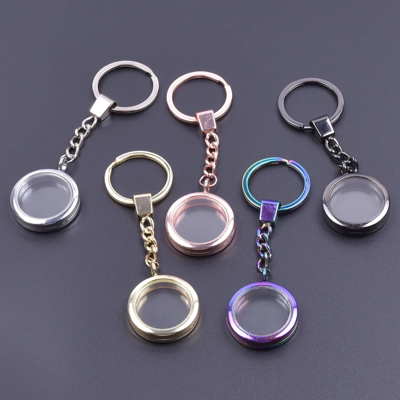 1Pc 25-40mm Openable Round Reliquary Photos Locket Pendant Keychain Glass Memory Cremation Ashes Relicario Men Keyring Jewelry