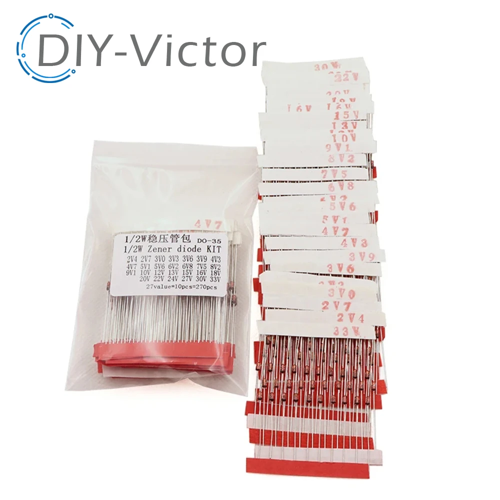 14valuesX10pcs=140pcs, 0.5W 3.3V-30V,Electronic Components Package,1/2W Zener diode Assorted Kit