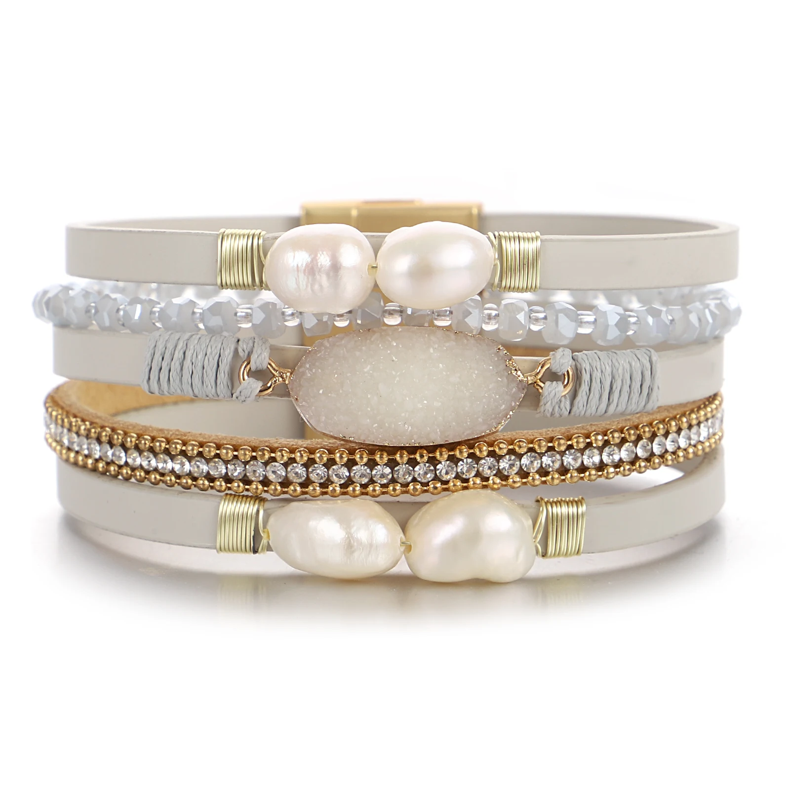 

Amorcome Vintage Artificial Stone Stackable Leather Bracelet Women Artificial Pearl Multilayer Woven Bracelet Exquisite Jewelry