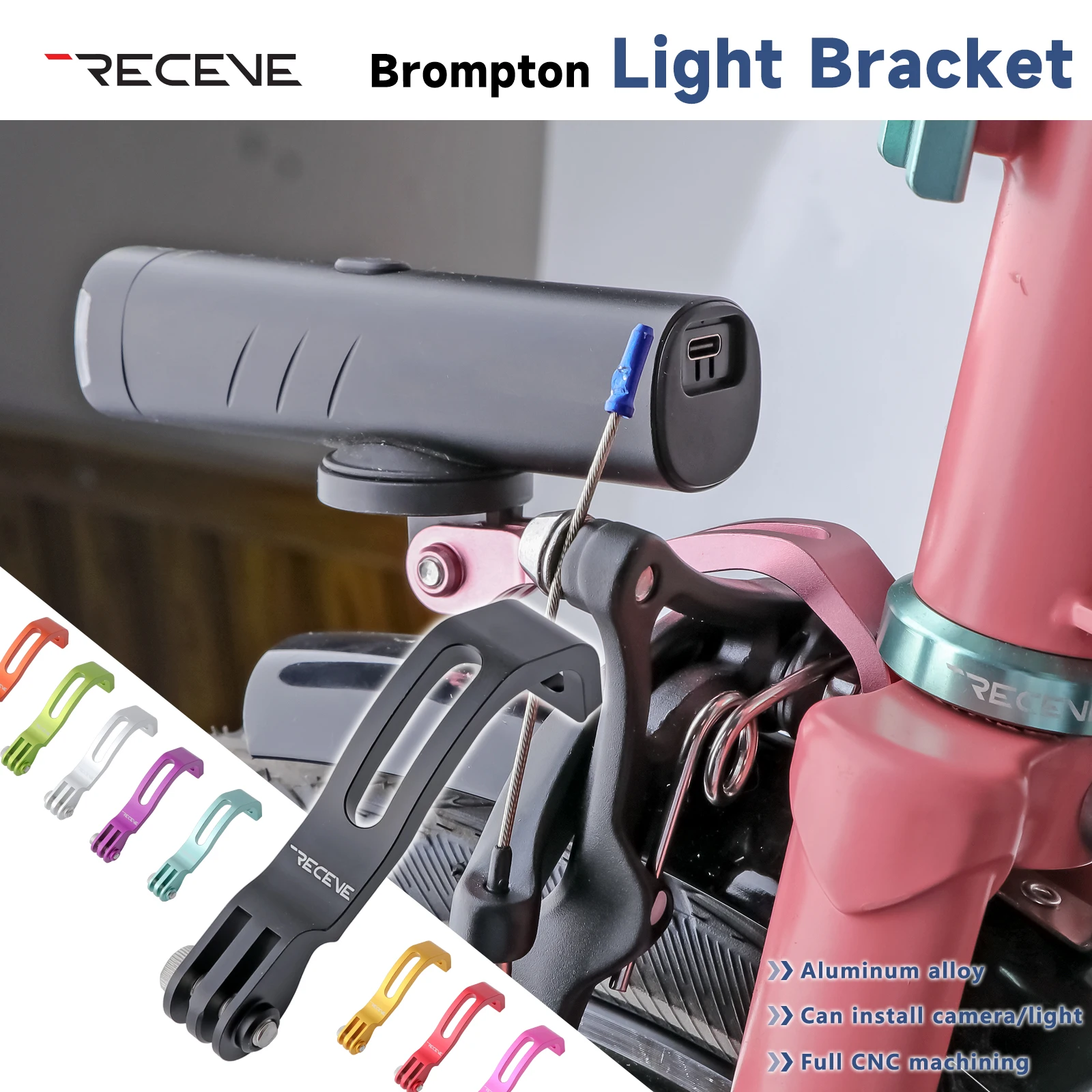 

RECEVE Front Light Holder Folding Bike Front Light Stand Rack Headlight Stand Bicycle Fork Mount CNC Camera Holder for Brompton