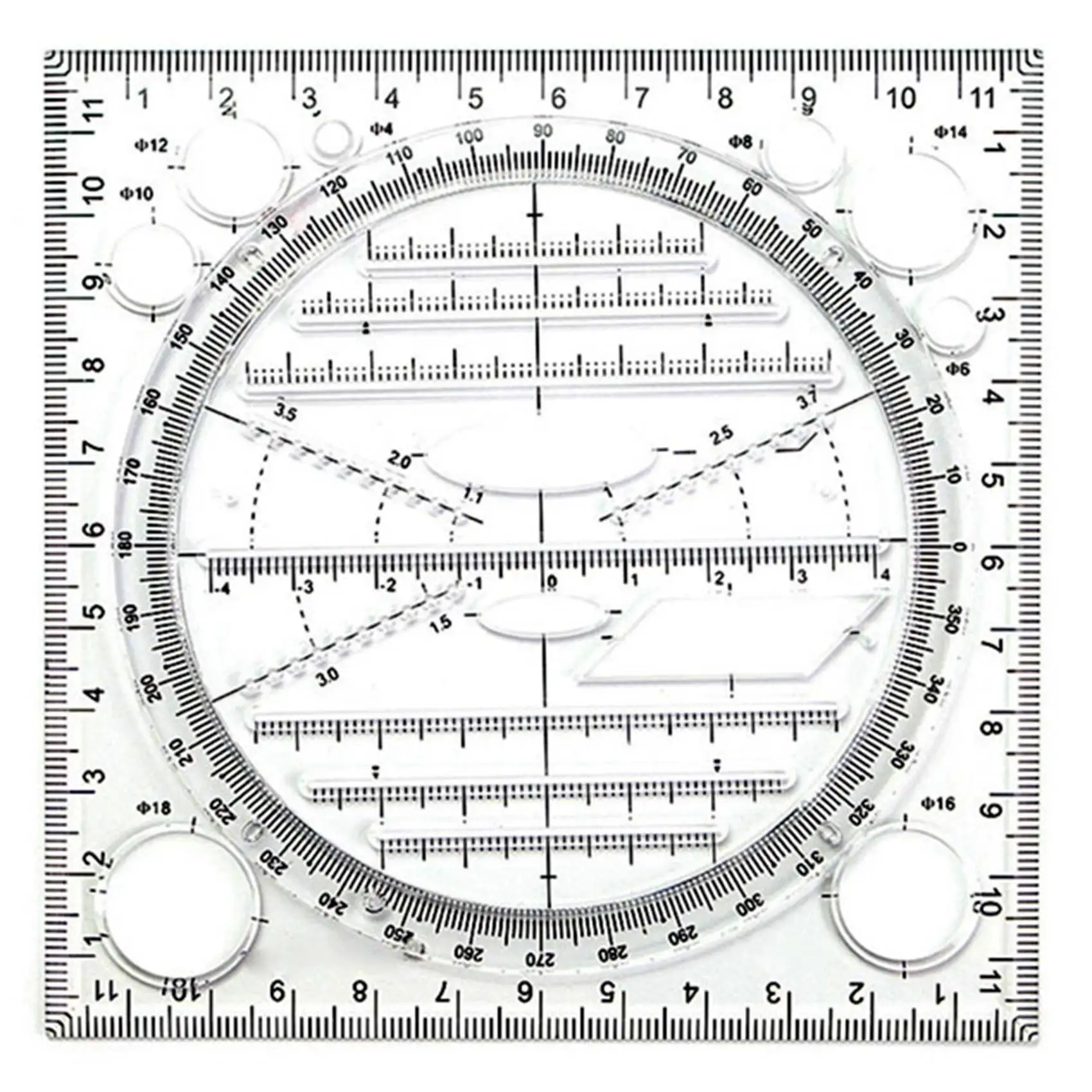 

Practical-Multifunctional Circle Drawing Template, Geometric Drawing Tool, Measuring Ruler, Rotatable Angle