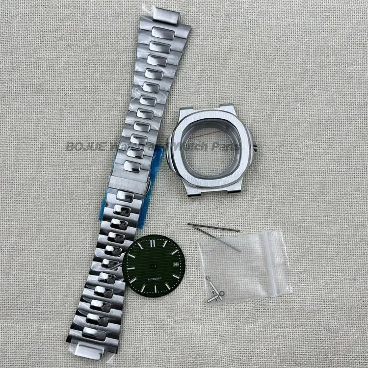 NH35 Case Strap 41mm Watch Accessories Luminous Dial Hands Stainless Steel for Nautilus NH35 NH36 Mechanical Movement MOD Parts