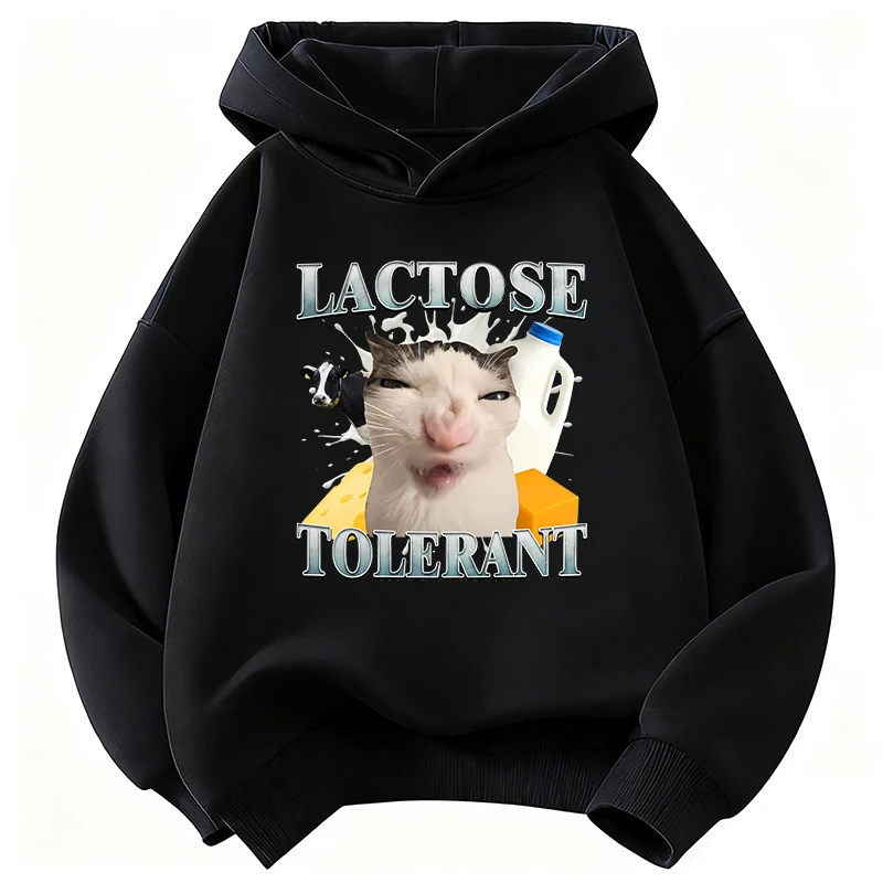 Lustiger Laktose-toleranter Milchkatzen-Hoodie für Kinder, Katzen-Sweatshirt für Kinder, süßer Kapuzenpullover für Jungen und Mädchen, Herbst-Winter, lässige Hoodies