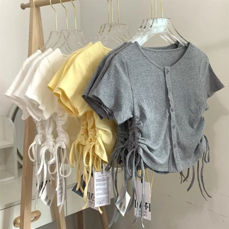 Summer Kids Clothes for Girls T Shirt Fashion Girl\'s Drawstring T-shirt Toddler Girl Short Sleeve Tee Spicy Girl Tops 80-130cm