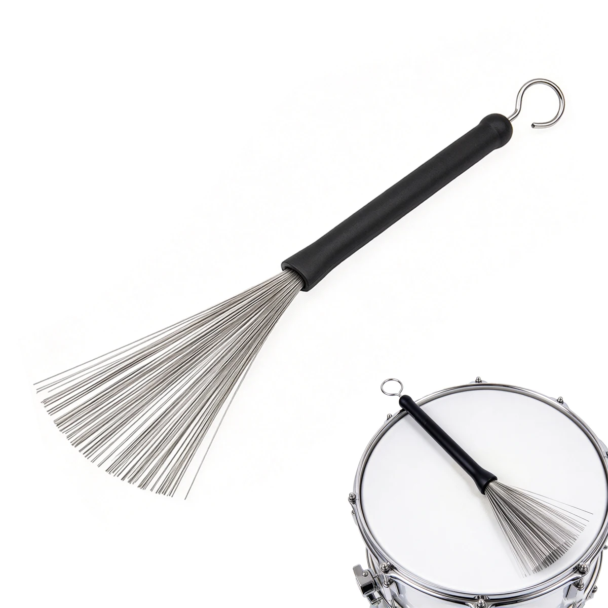 Miwayer 1Pc Metal Drum Brushes - Retractable Steel Wire, Plastic Grip, Hanging Loop, 32cm, for Drummers & Beginners
