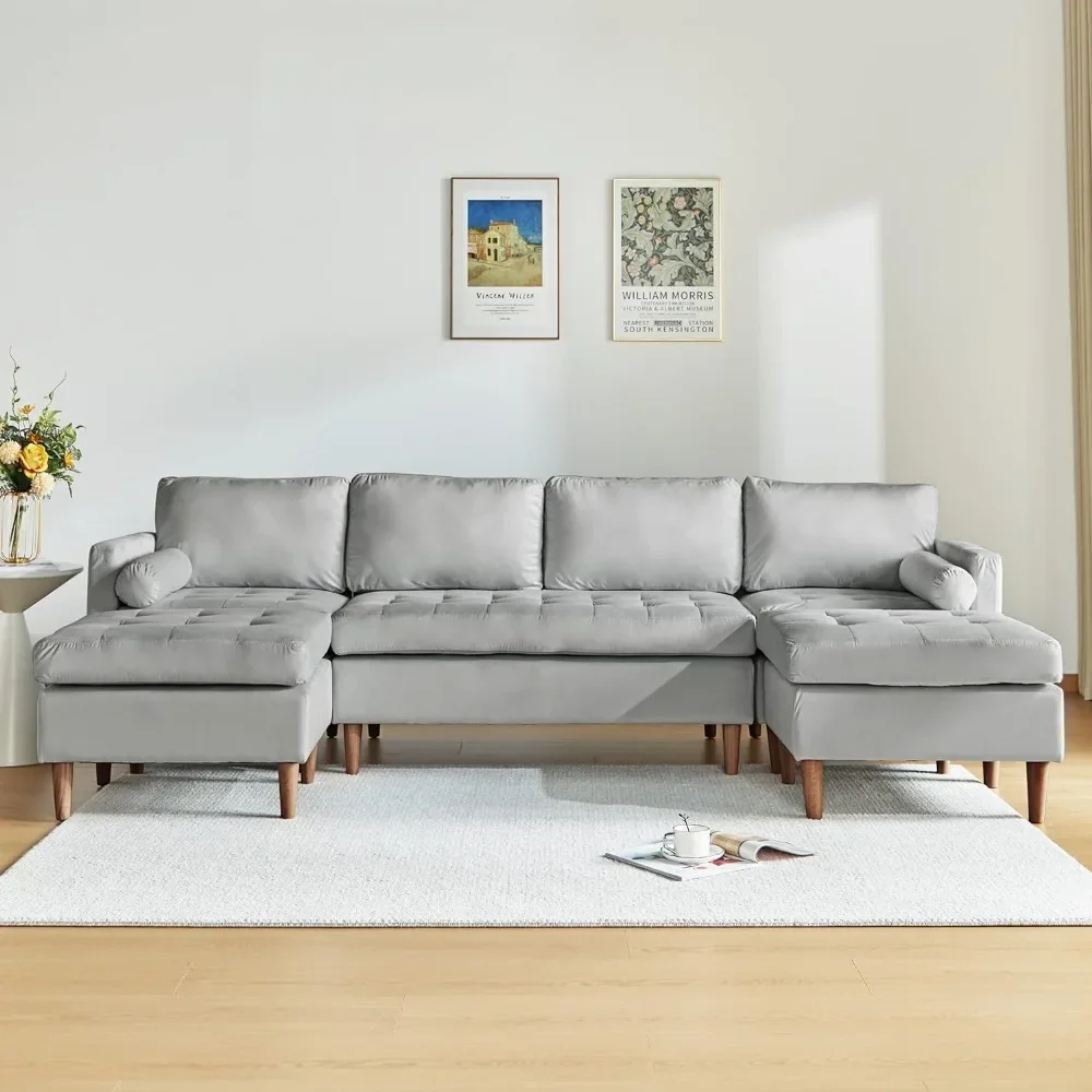 Fashion U-Shape Convertible Sectional Sofa, Modular Sleeper Couch Chaise Modern 6-Seater Velvet Sofa, Convertible Sectional Sofa