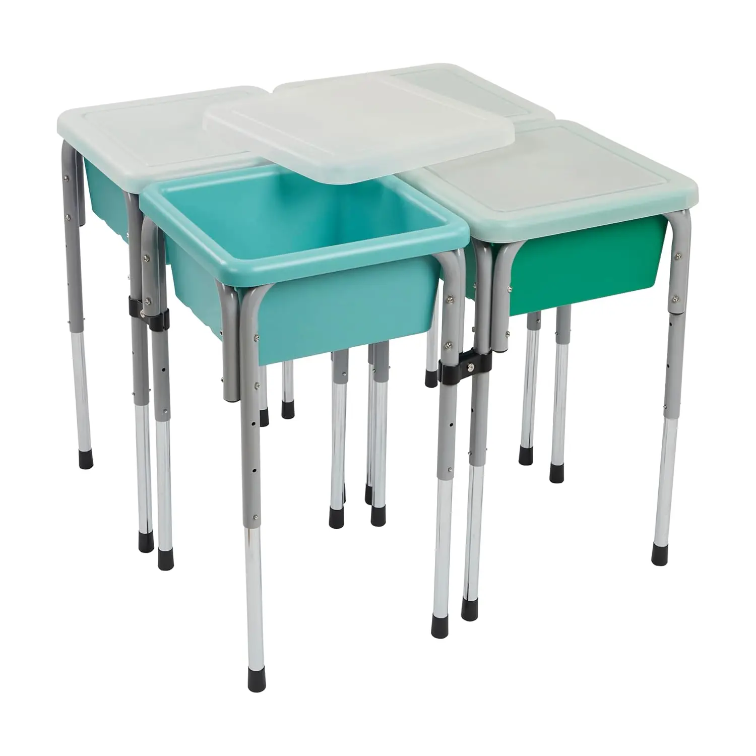 4-Station Sand and Water Adjustable Play Table, Sensory Bins, Seafoam/Emerald